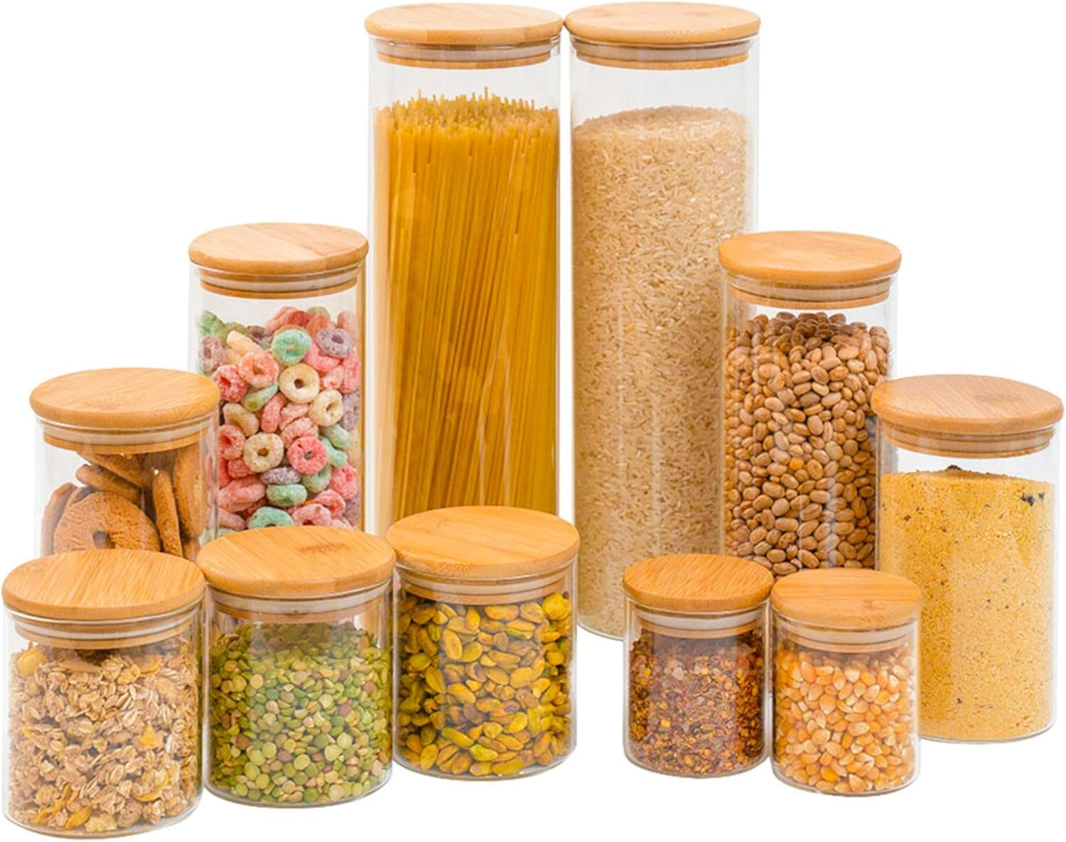 Kit 11 Potes de Vidro com Bambu